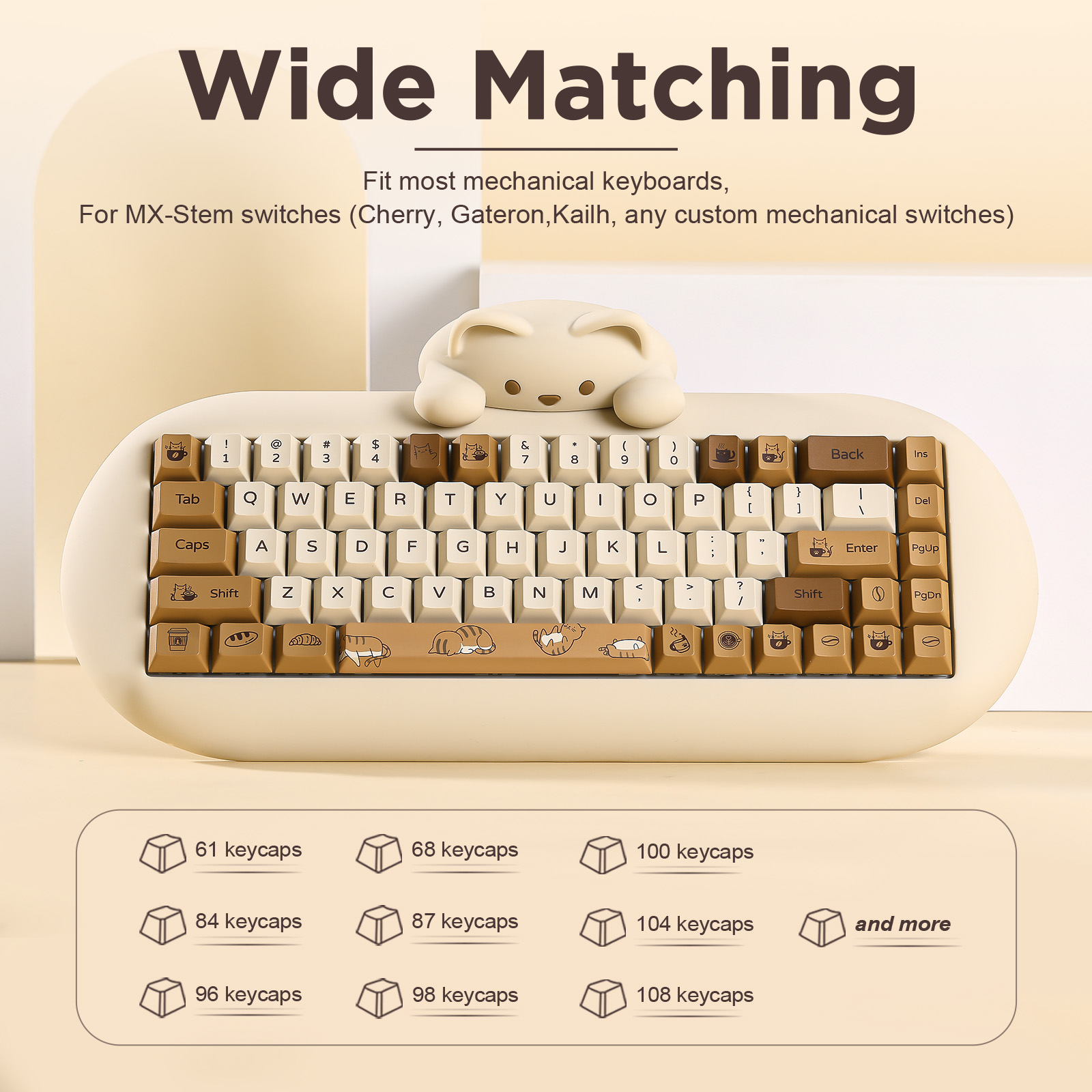 YUNZII Coffee Cat PBT Keycaps, - Gaming Keyboard Extension ulasan dan harga